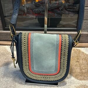 Fossil Leather & Suede Flap Crossbody